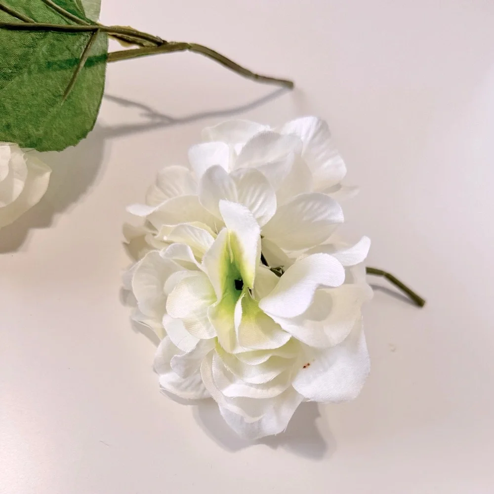 2 SHABBY CHIC White Hydrangeas w Stems Floral Arrangement Faux Flower LIFELIKE